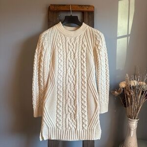 Aran Market Sweater Dress Womens XS Cream Cable Knit Merino Wool Irish